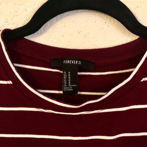 Women’s maroon/white striped crop top - Picture 2 of 3